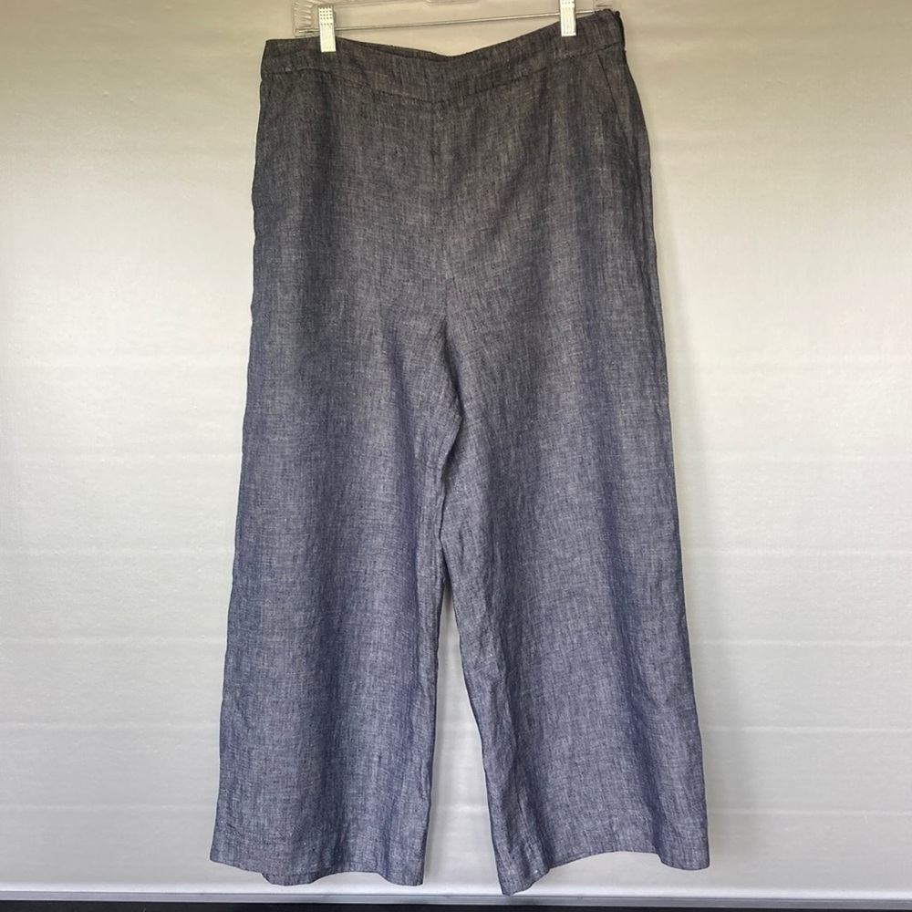Halogen Linen Blend Wide Leg Cropped Pants in Slate Blue